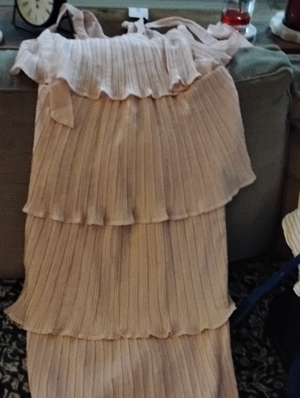 Tiered Pleated Midi Dress in Light Pink